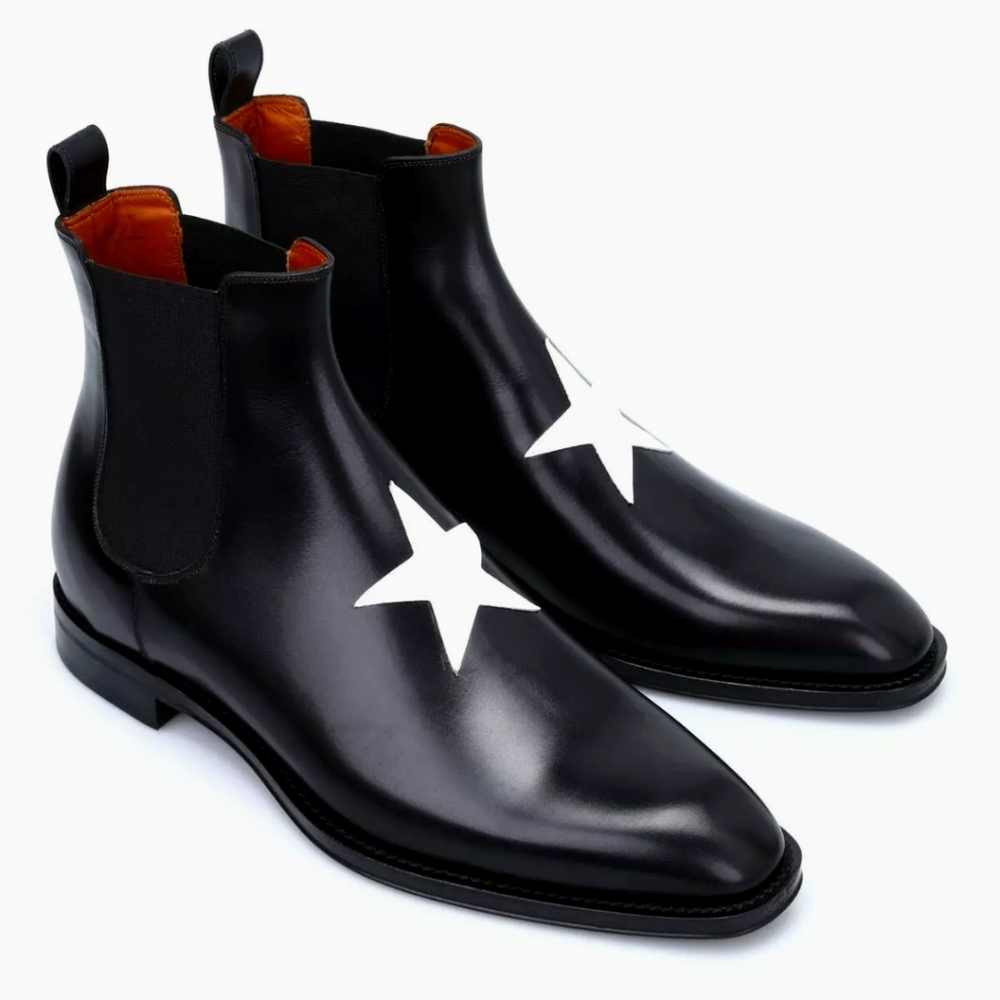 Givenchy Men Black Leather Star Patch Chelsea Boot